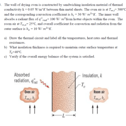 Oven wall constructed drying conductivity thermal material insulation convection air thin sheets metal between m2 corresponding sandwiching solved surface coefficient