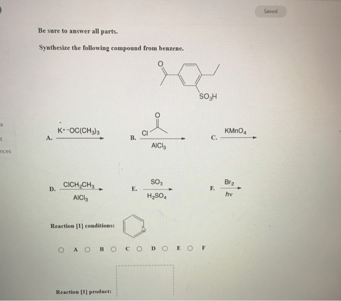 Synthesize the following compound from benzene.