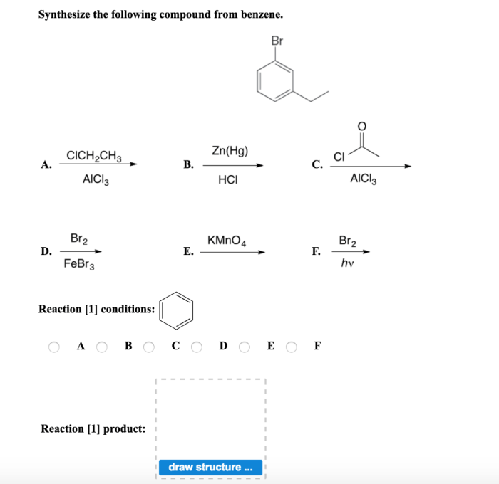 Synthesize the following compound from benzene.